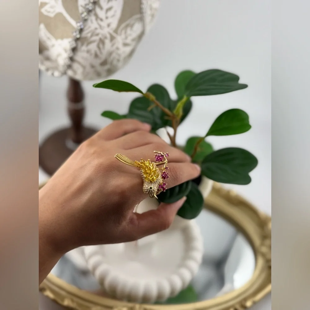 Gold Bird Statement Ring – Crystal & Ruby Red Accents 🐦✨ - Picture 12 of 13